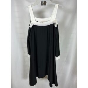 Nf Black White Colorblock Cold Shoulder Handkerchief Hem Dress Large